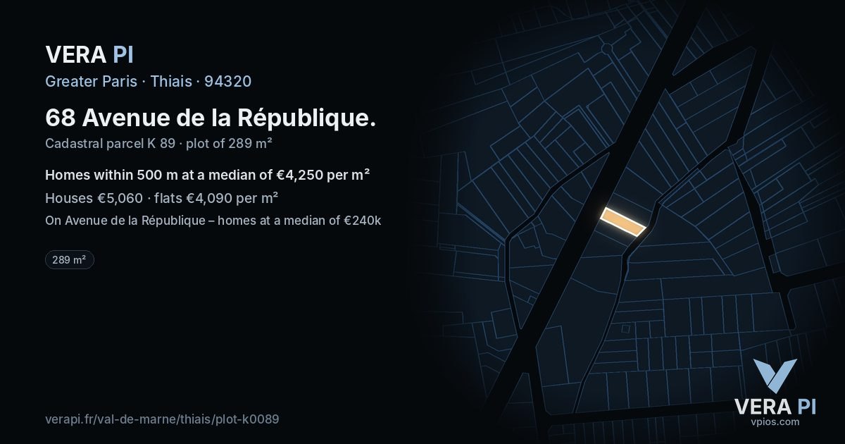 68 Avenue de la République, Thiais at night – the plot lit, the parcels around coloured by the prices near them