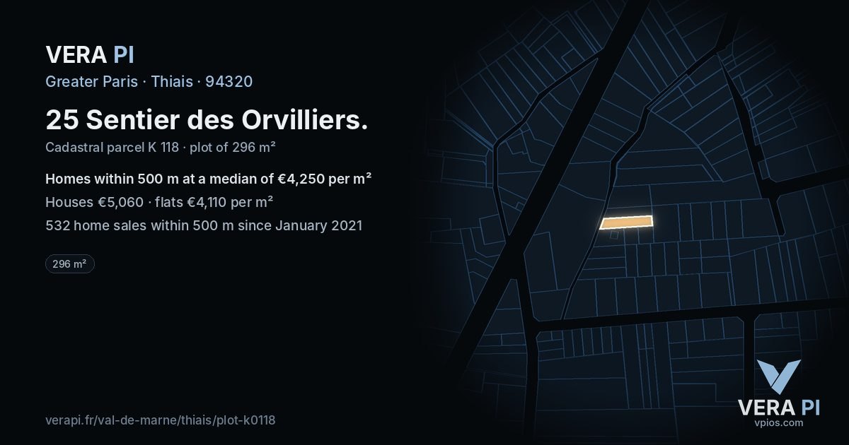 25 Sentier des Orvilliers, Thiais at night – the plot lit, the parcels around coloured by the prices near them