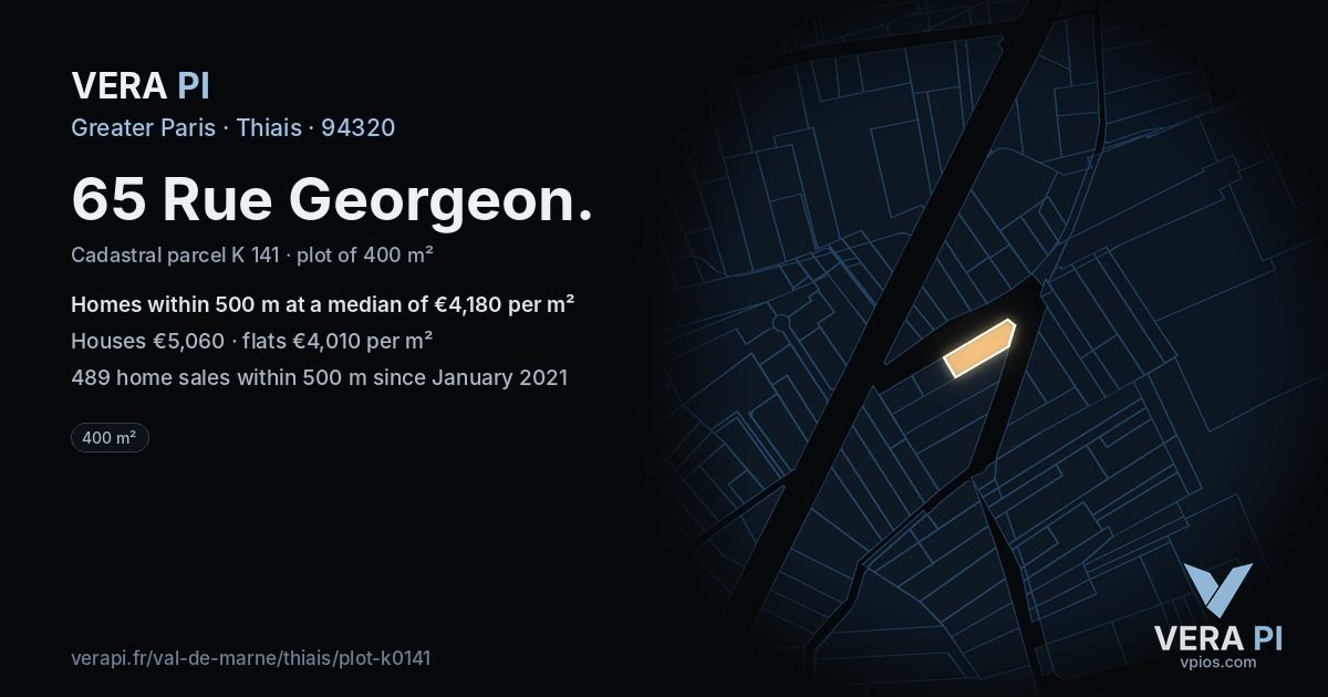 65 Rue Georgeon, Thiais at night – the plot lit, the parcels around coloured by the prices near them