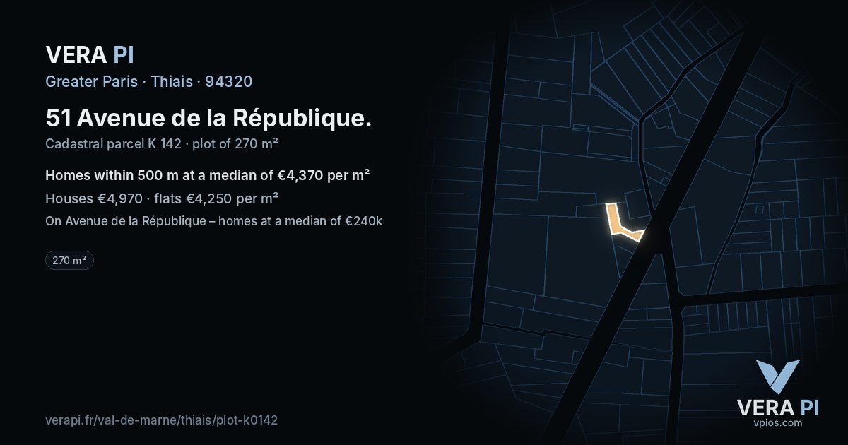 51 Avenue de la République, Thiais at night – the plot lit, the parcels around coloured by the prices near them
