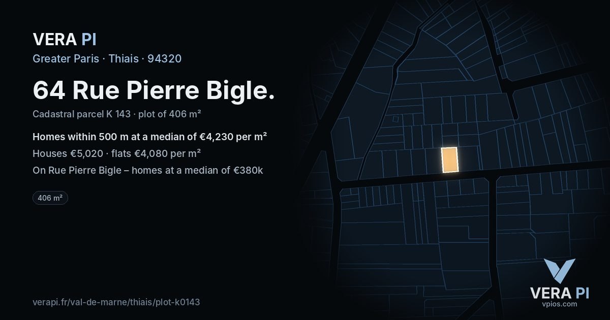 64 Rue Pierre Bigle, Thiais at night – the plot lit, the parcels around coloured by the prices near them