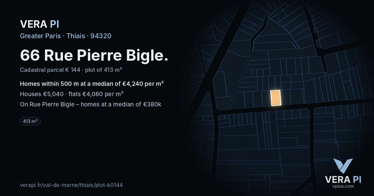 66 Rue Pierre Bigle, Thiais at night – the plot lit, the parcels around coloured by the prices near them