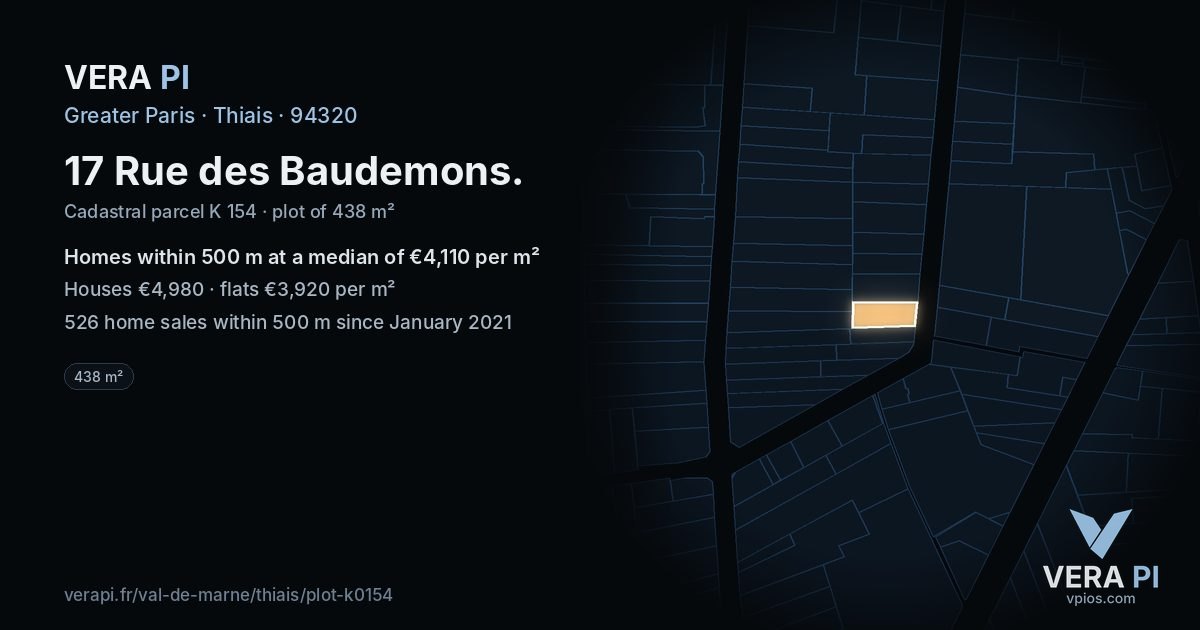 17 Rue des Baudemons, Thiais at night – the plot lit, the parcels around coloured by the prices near them