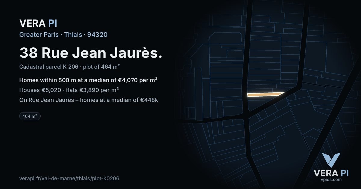 38 Rue Jean Jaurès, Thiais at night – the plot lit, the parcels around coloured by the prices near them