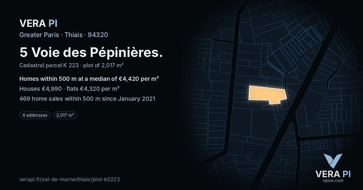 5 Voie des Pépinières, Thiais at night – the plot lit, the parcels around coloured by the prices near them