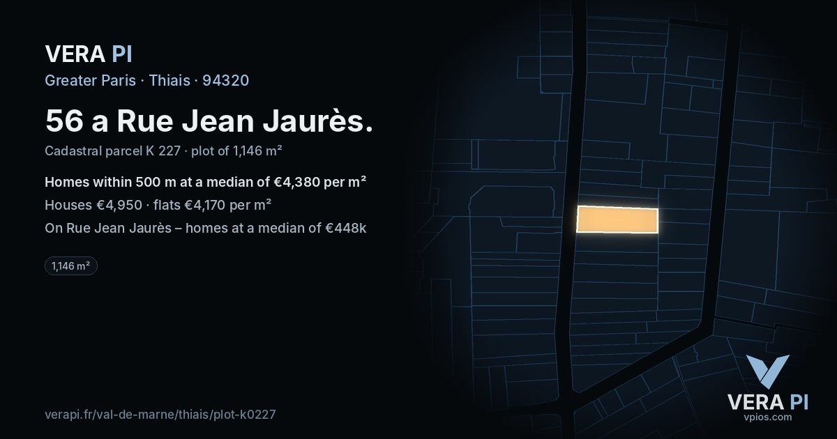56 a Rue Jean Jaurès, Thiais at night – the plot lit, the parcels around coloured by the prices near them