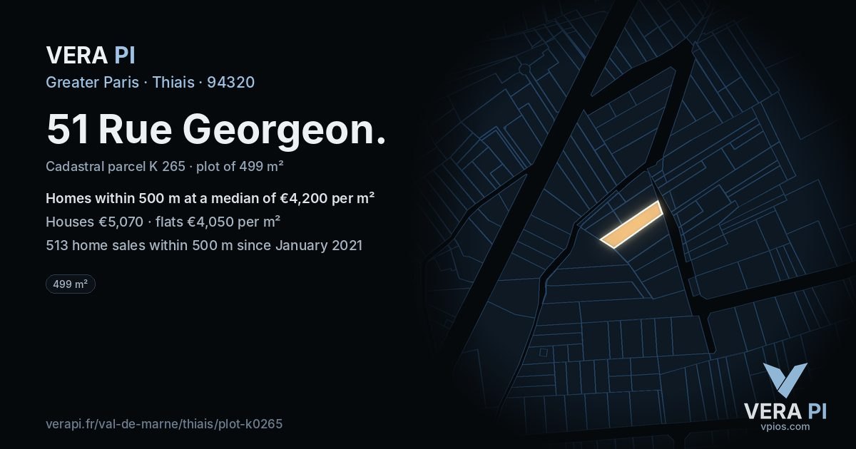 51 Rue Georgeon, Thiais at night – the plot lit, the parcels around coloured by the prices near them