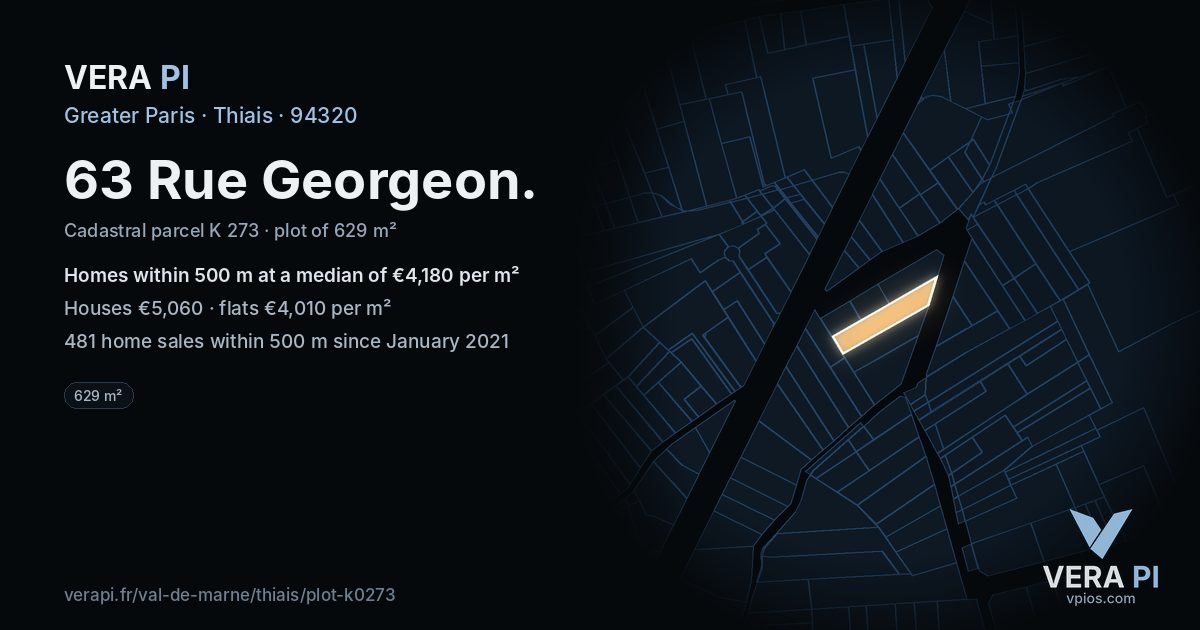 63 Rue Georgeon, Thiais at night – the plot lit, the parcels around coloured by the prices near them