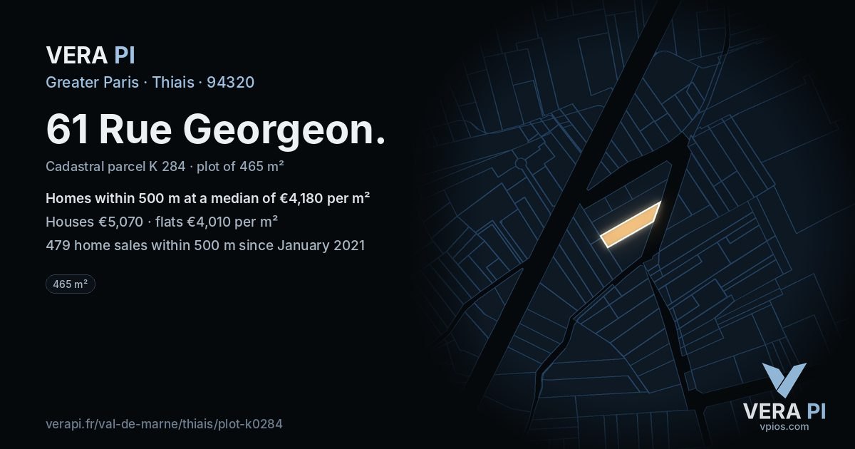 61 Rue Georgeon, Thiais at night – the plot lit, the parcels around coloured by the prices near them