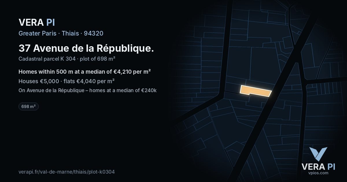 37 Avenue de la République, Thiais at night – the plot lit, the parcels around coloured by the prices near them