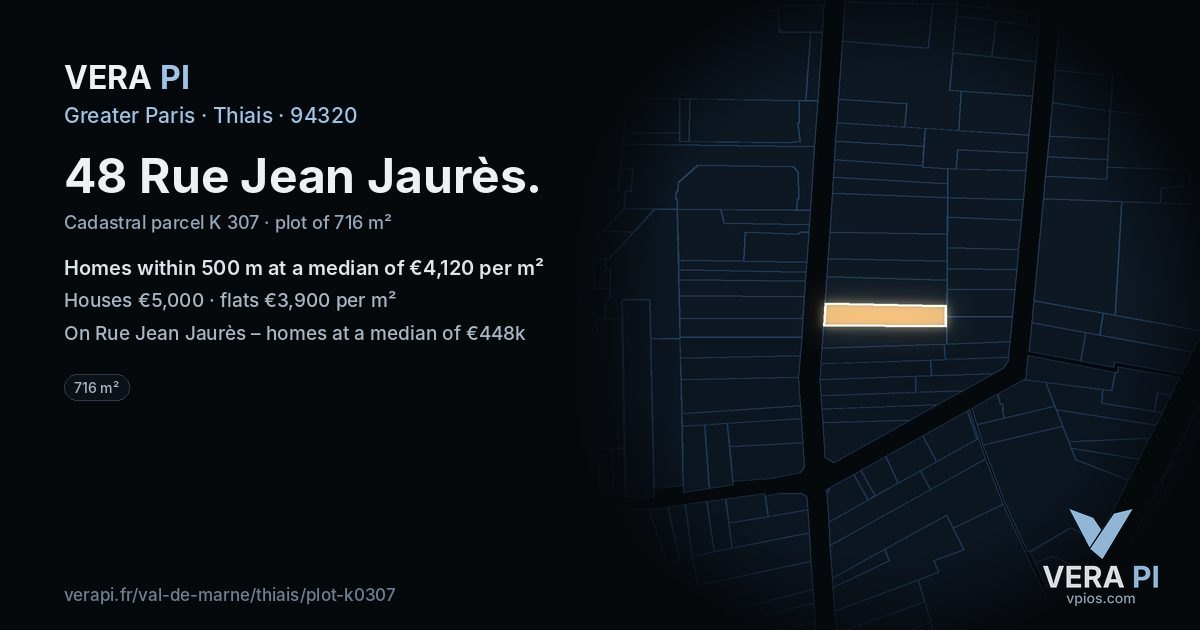 48 Rue Jean Jaurès, Thiais at night – the plot lit, the parcels around coloured by the prices near them