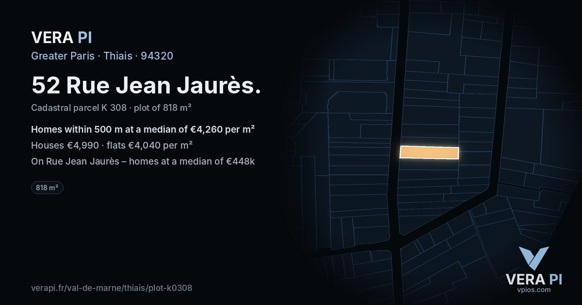 52 Rue Jean Jaurès, Thiais at night – the plot lit, the parcels around coloured by the prices near them