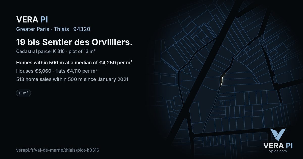 19 bis Sentier des Orvilliers, Thiais at night – the plot lit, the parcels around coloured by the prices near them