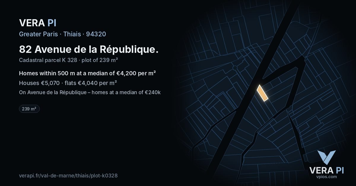 82 Avenue de la République, Thiais at night – the plot lit, the parcels around coloured by the prices near them