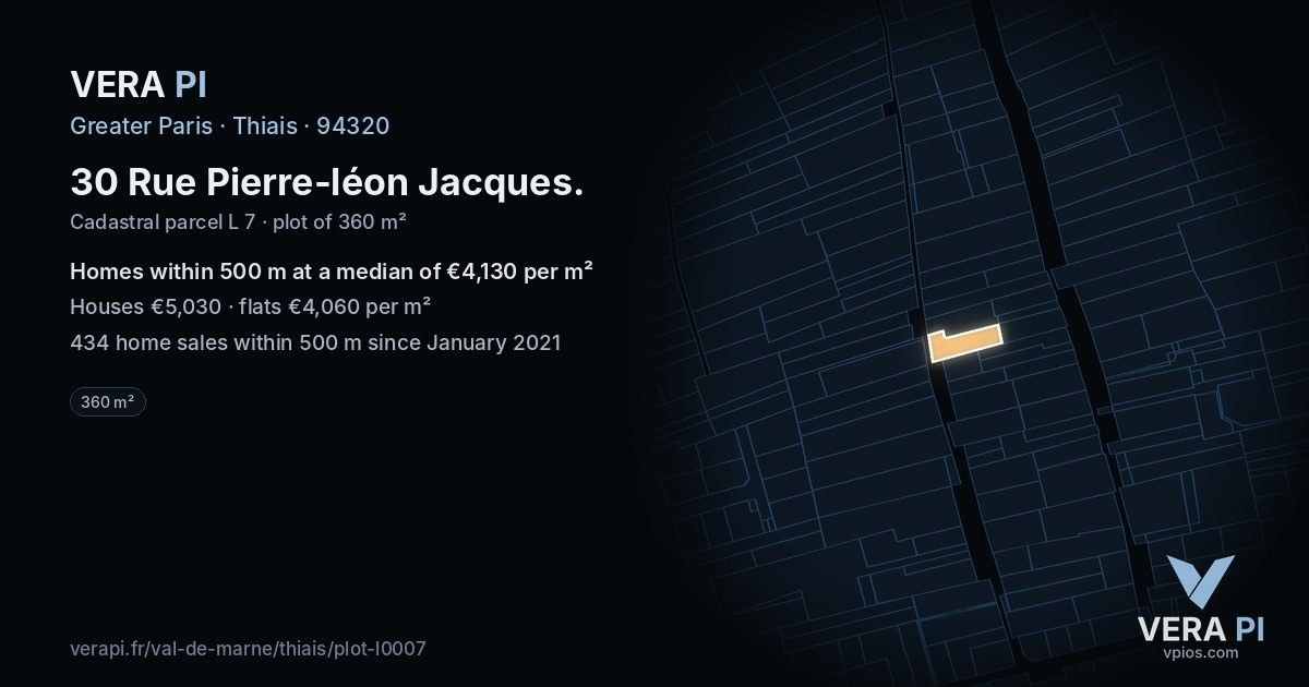 30 Rue Pierre-léon Jacques, Thiais at night – the plot lit, the parcels around coloured by the prices near them