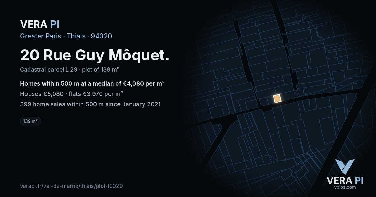 20 Rue Guy Môquet, Thiais at night – the plot lit, the parcels around coloured by the prices near them