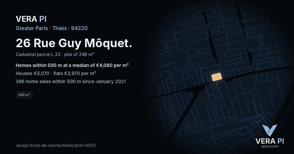 26 Rue Guy Môquet, Thiais at night – the plot lit, the parcels around coloured by the prices near them
