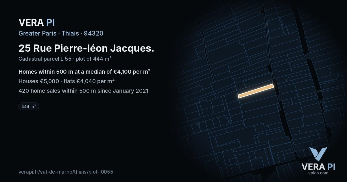 25 Rue Pierre-léon Jacques, Thiais at night – the plot lit, the parcels around coloured by the prices near them