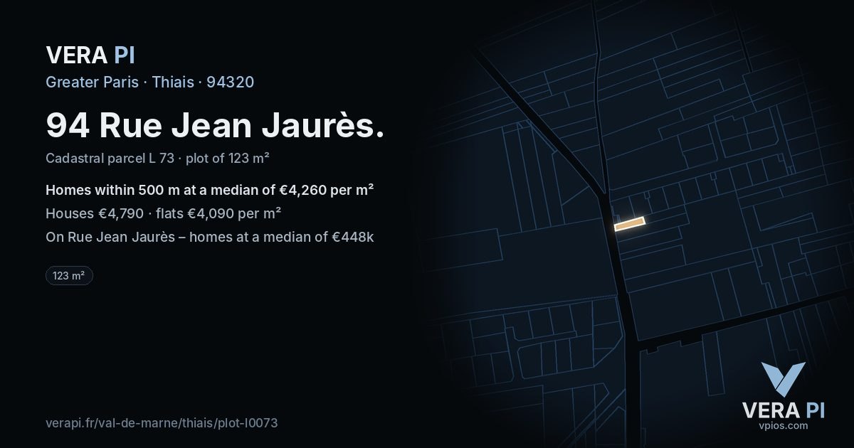 94 Rue Jean Jaurès, Thiais at night – the plot lit, the parcels around coloured by the prices near them