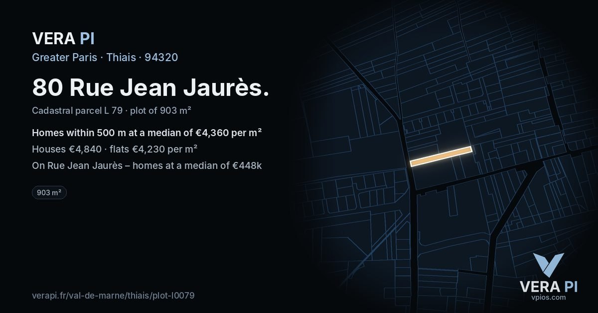 80 Rue Jean Jaurès, Thiais at night – the plot lit, the parcels around coloured by the prices near them
