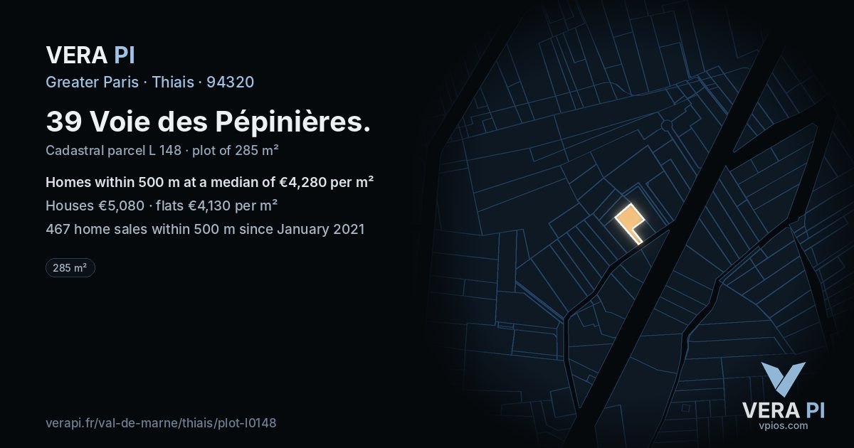 39 Voie des Pépinières, Thiais at night – the plot lit, the parcels around coloured by the prices near them