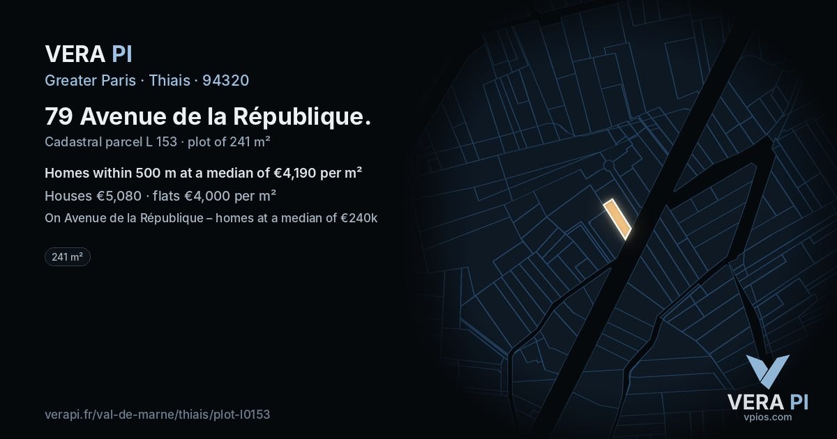 79 Avenue de la République, Thiais at night – the plot lit, the parcels around coloured by the prices near them