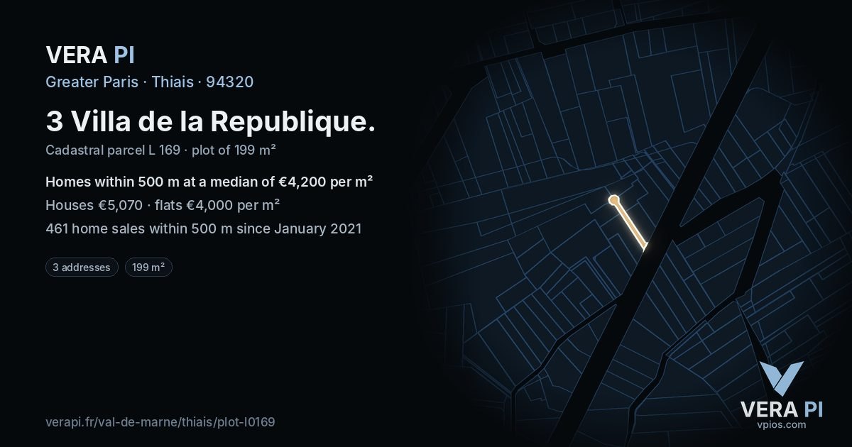 3 Villa de la Republique, Thiais at night – the plot lit, the parcels around coloured by the prices near them