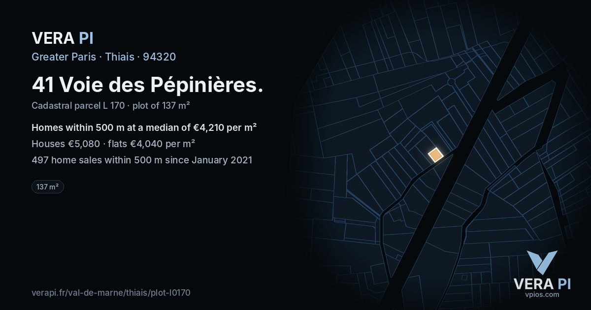 41 Voie des Pépinières, Thiais at night – the plot lit, the parcels around coloured by the prices near them