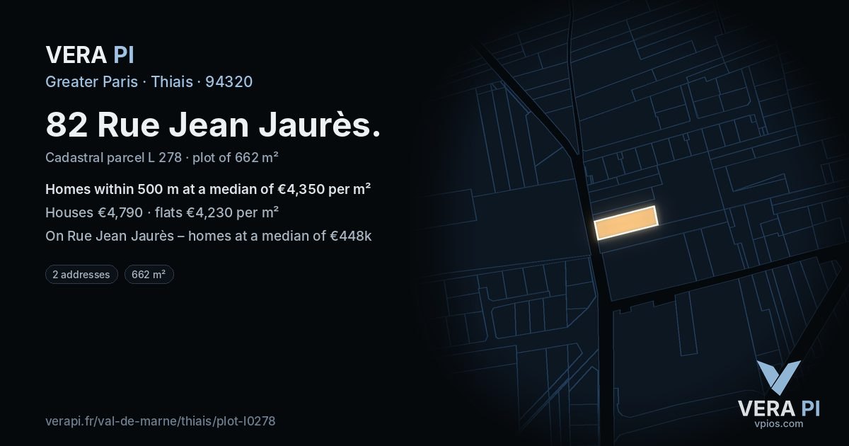 82 Rue Jean Jaurès, Thiais at night – the plot lit, the parcels around coloured by the prices near them