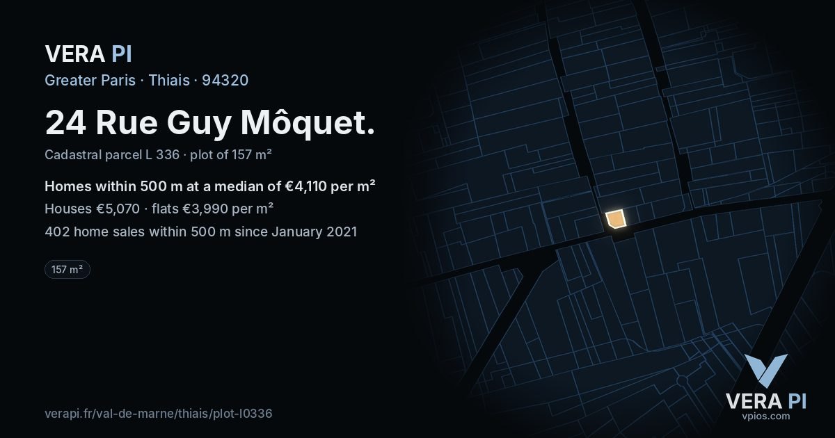 24 Rue Guy Môquet, Thiais at night – the plot lit, the parcels around coloured by the prices near them