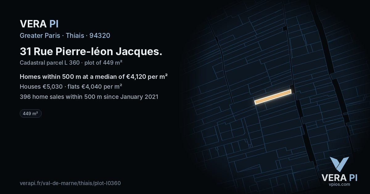 31 Rue Pierre-léon Jacques, Thiais at night – the plot lit, the parcels around coloured by the prices near them