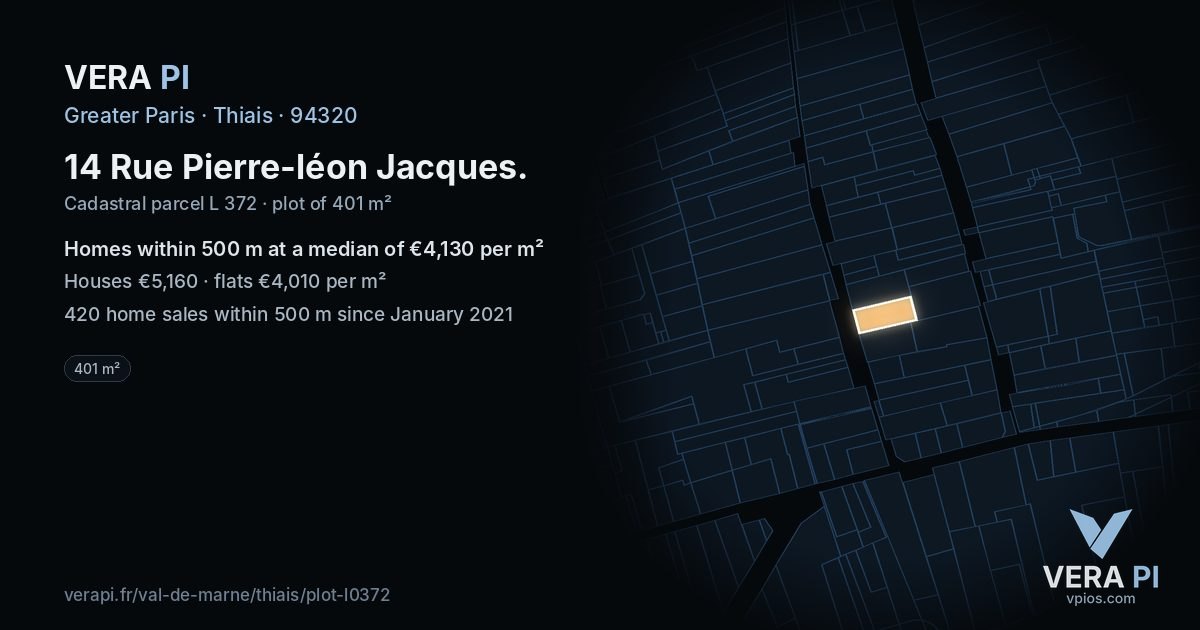 14 Rue Pierre-léon Jacques, Thiais at night – the plot lit, the parcels around coloured by the prices near them