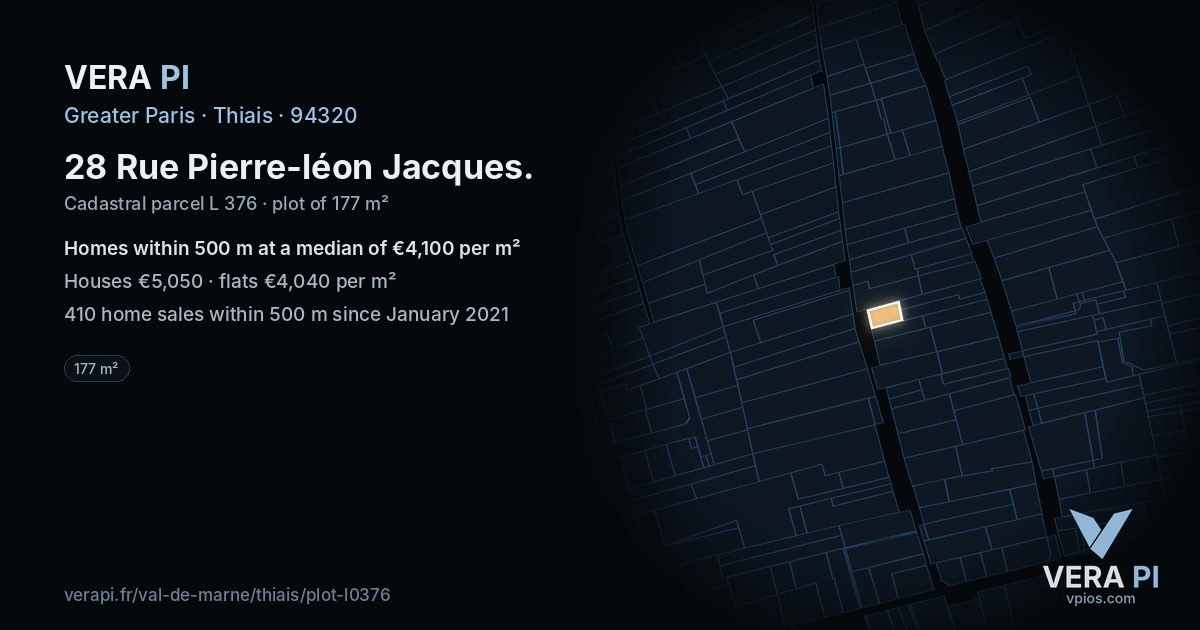 28 Rue Pierre-léon Jacques, Thiais at night – the plot lit, the parcels around coloured by the prices near them
