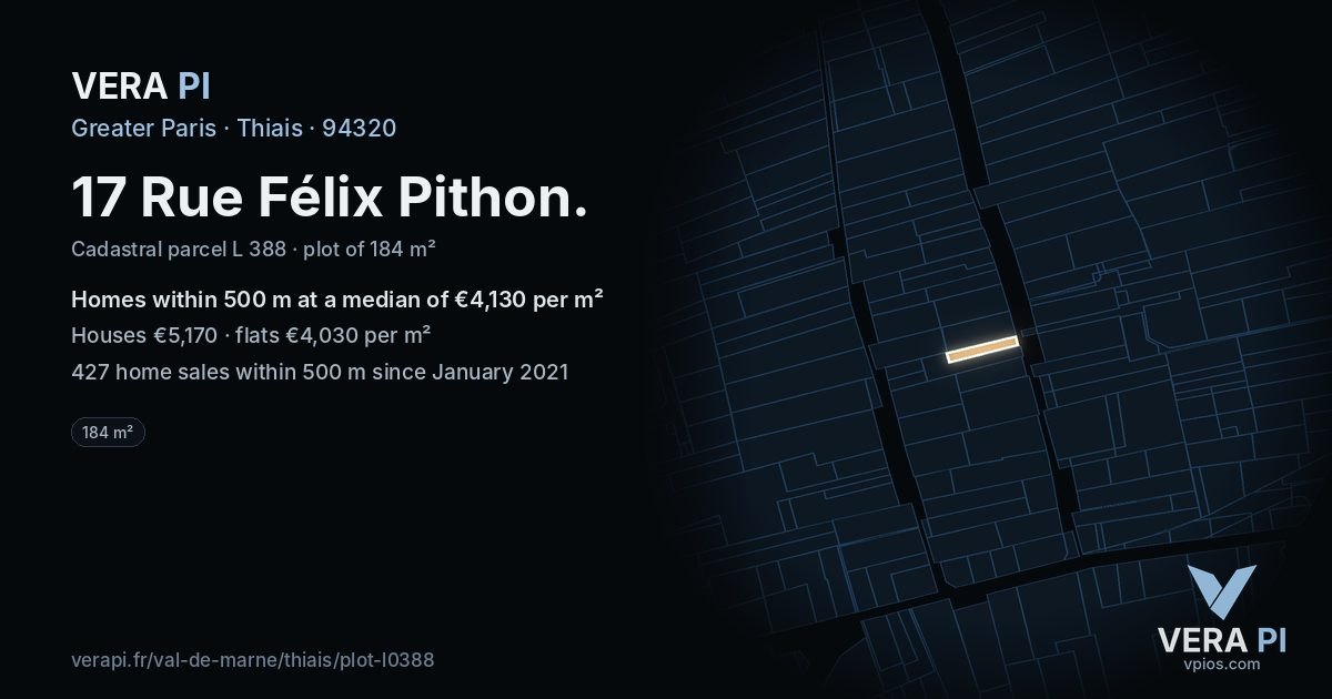 17 Rue Félix Pithon, Thiais at night – the plot lit, the parcels around coloured by the prices near them