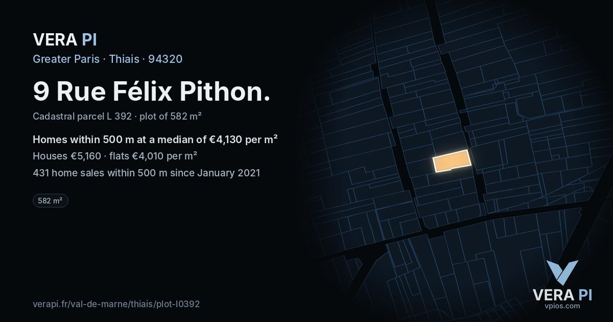 9 Rue Félix Pithon, Thiais at night – the plot lit, the parcels around coloured by the prices near them