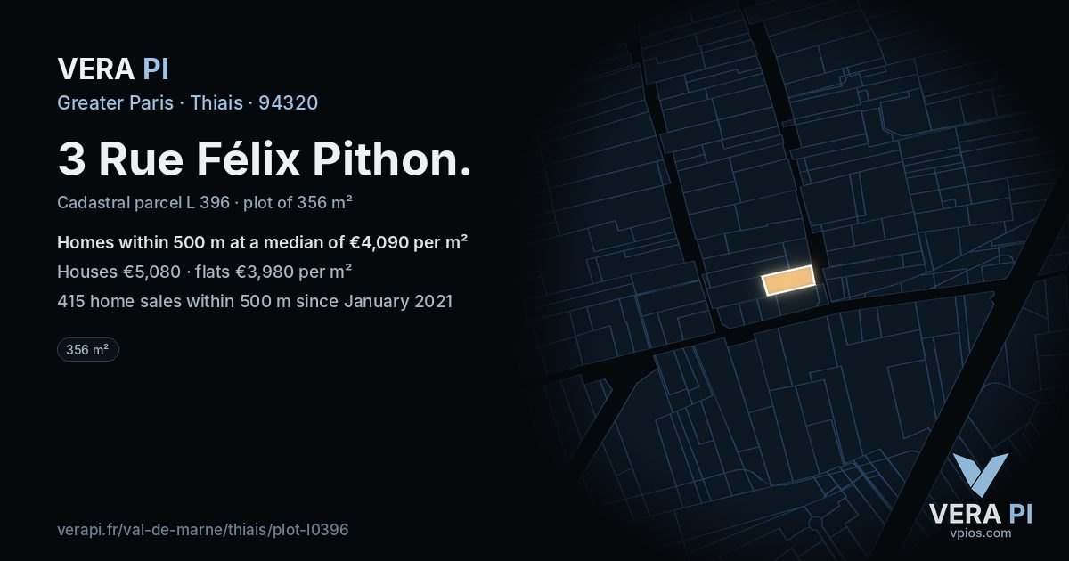 3 Rue Félix Pithon, Thiais at night – the plot lit, the parcels around coloured by the prices near them