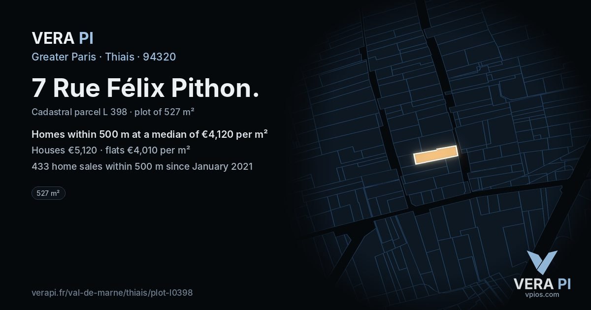 7 Rue Félix Pithon, Thiais at night – the plot lit, the parcels around coloured by the prices near them