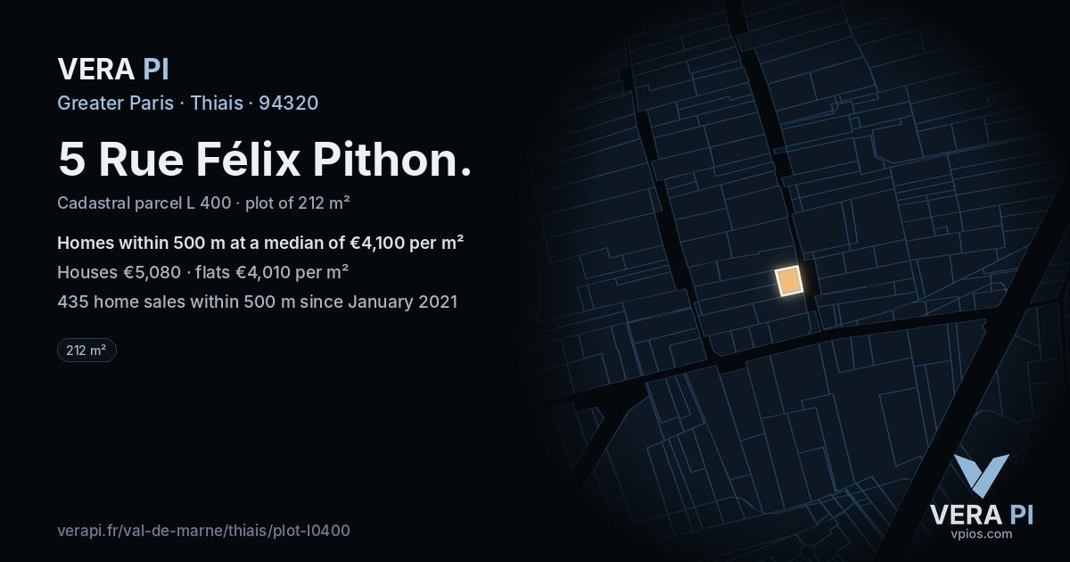 5 Rue Félix Pithon, Thiais at night – the plot lit, the parcels around coloured by the prices near them