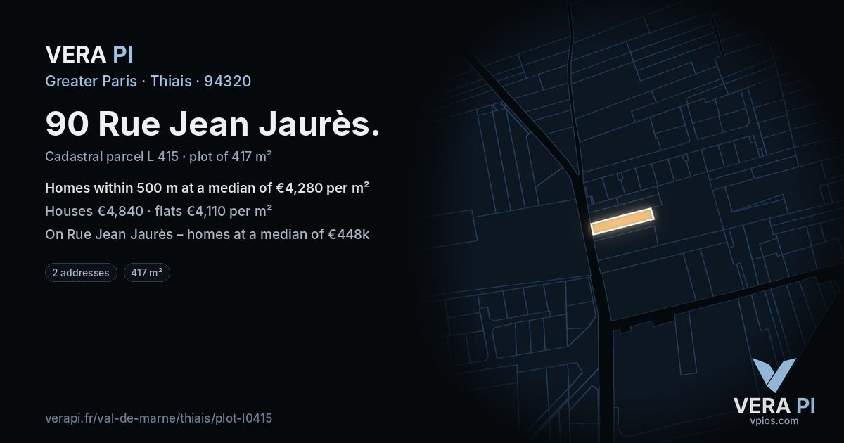 90 Rue Jean Jaurès, Thiais at night – the plot lit, the parcels around coloured by the prices near them