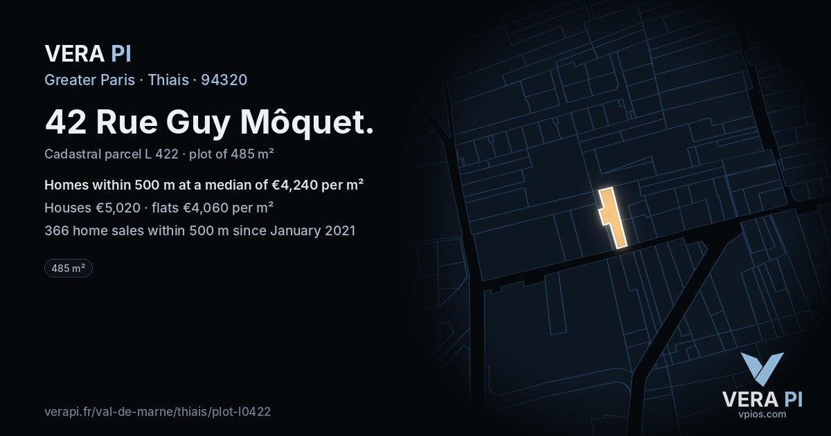 42 Rue Guy Môquet, Thiais at night – the plot lit, the parcels around coloured by the prices near them