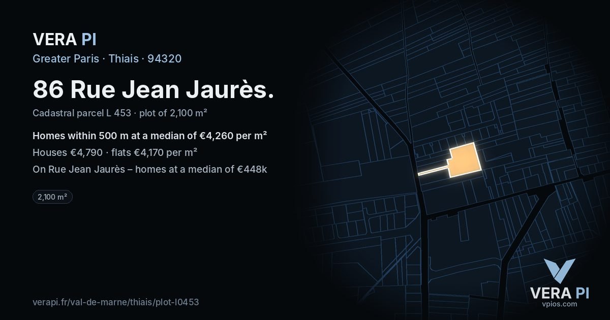 86 Rue Jean Jaurès, Thiais at night – the plot lit, the parcels around coloured by the prices near them
