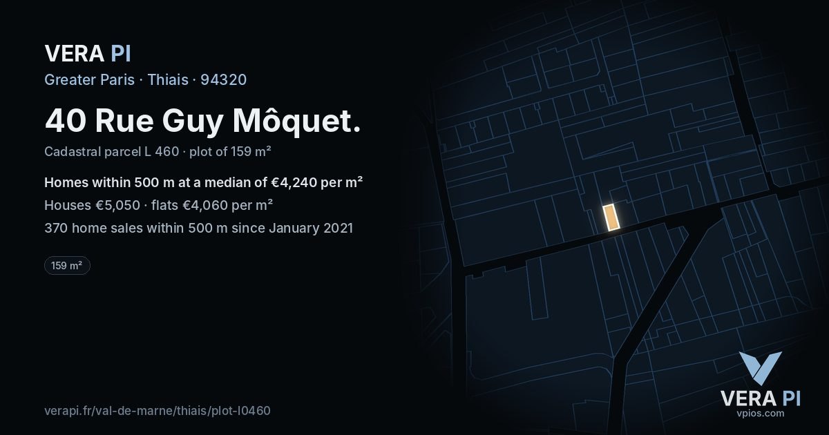 40 Rue Guy Môquet, Thiais at night – the plot lit, the parcels around coloured by the prices near them