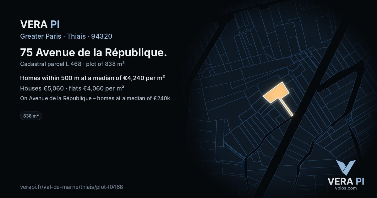 75 Avenue de la République, Thiais at night – the plot lit, the parcels around coloured by the prices near them