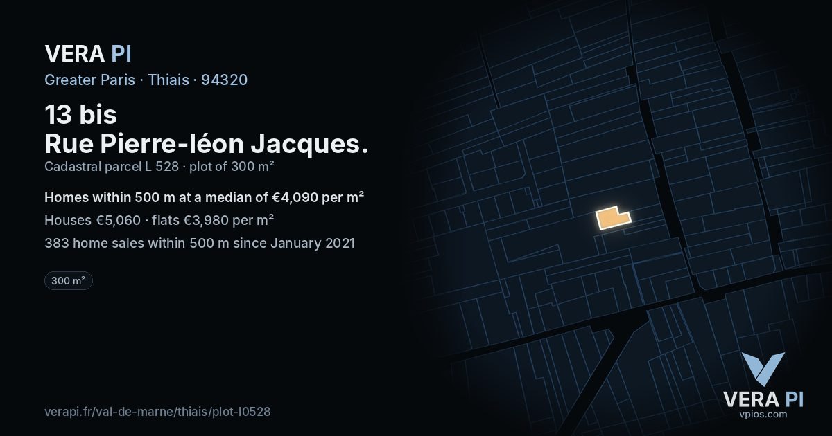 13 bis Rue Pierre-léon Jacques, Thiais at night – the plot lit, the parcels around coloured by the prices near them