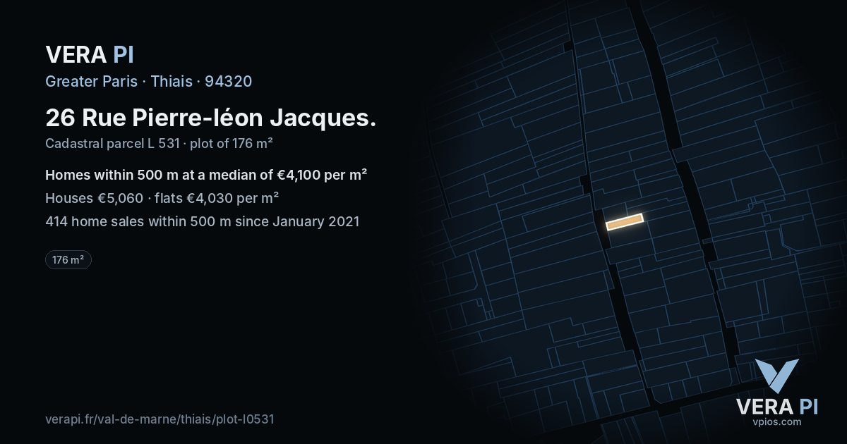 26 Rue Pierre-léon Jacques, Thiais at night – the plot lit, the parcels around coloured by the prices near them