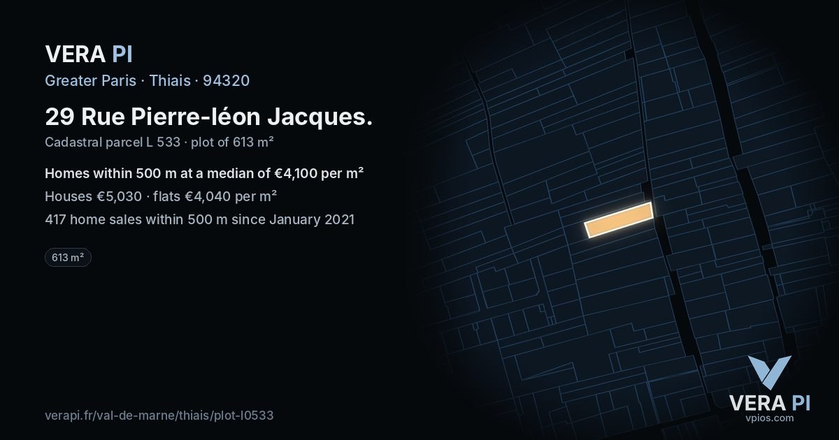 29 Rue Pierre-léon Jacques, Thiais at night – the plot lit, the parcels around coloured by the prices near them