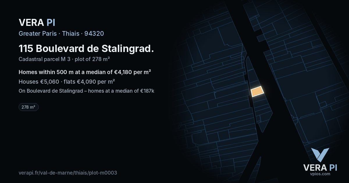115 Boulevard de Stalingrad, Thiais at night – the plot lit, the parcels around coloured by the prices near them
