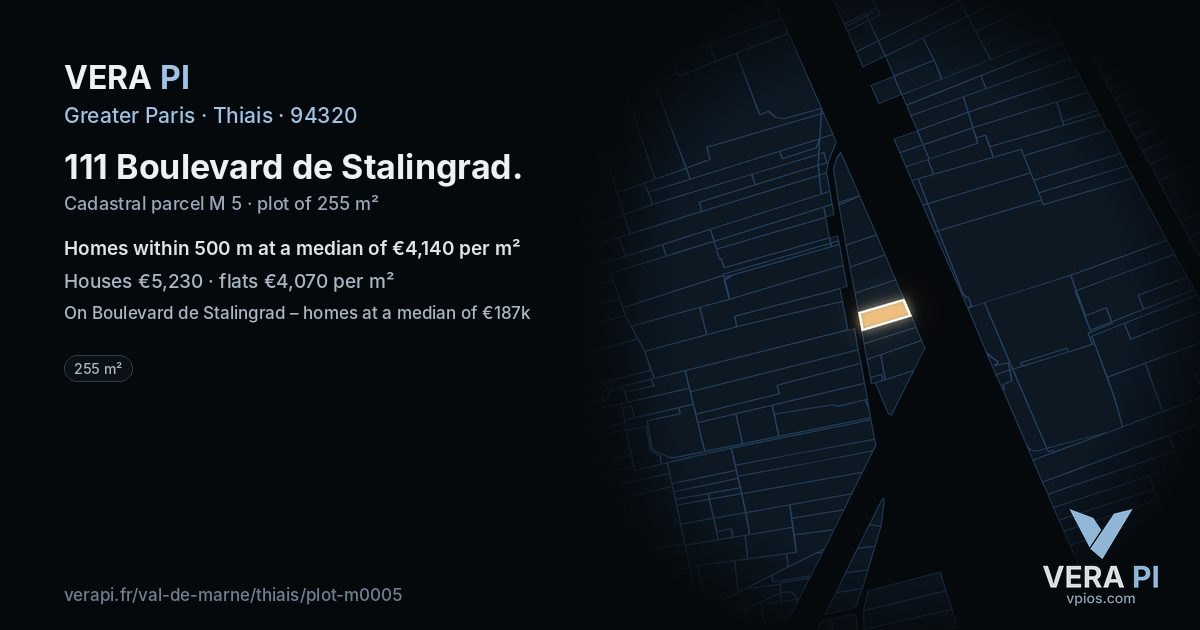 111 Boulevard de Stalingrad, Thiais at night – the plot lit, the parcels around coloured by the prices near them