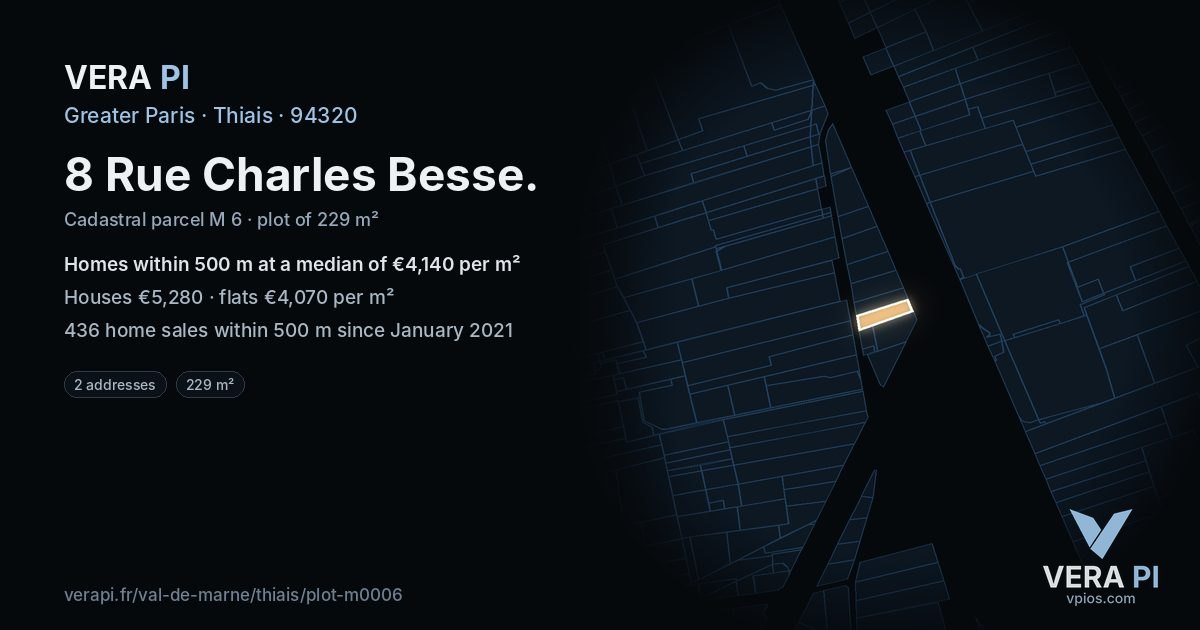 8 Rue Charles Besse, Thiais at night – the plot lit, the parcels around coloured by the prices near them