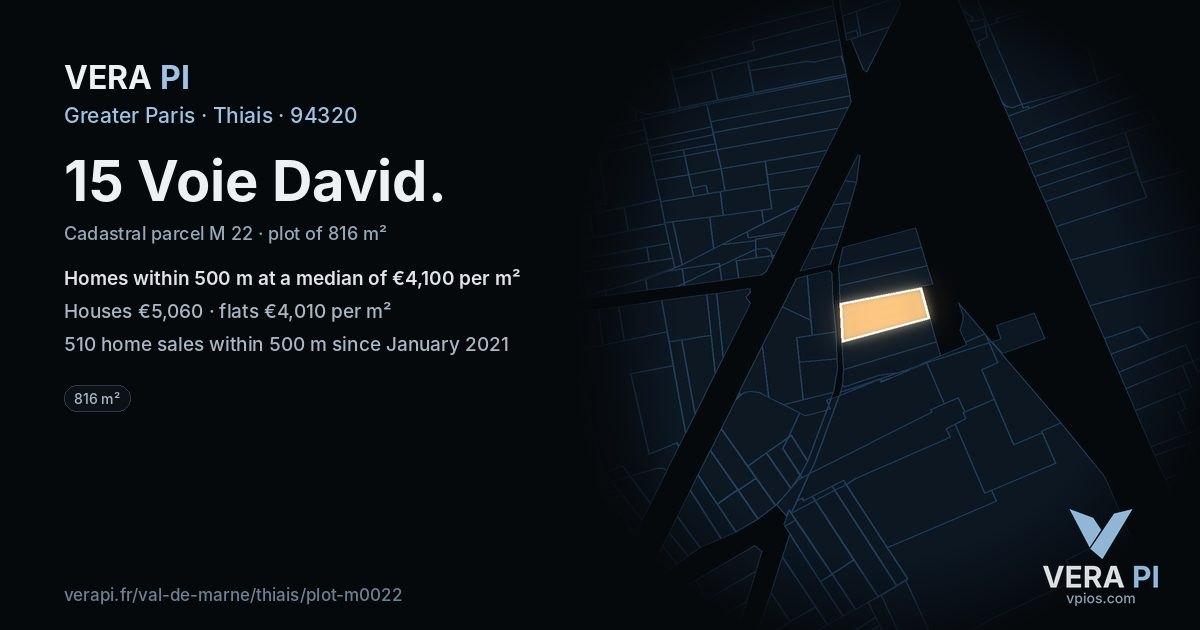 15 Voie David, Thiais at night – the plot lit, the parcels around coloured by the prices near them
